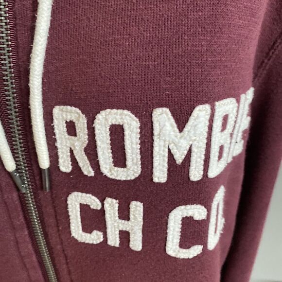 Abercrombie Fitch Zip Up Hoodie Sweatshirt Sz LARGE BURGUNDY Fleece Spell Out - Picture 5 of 11
